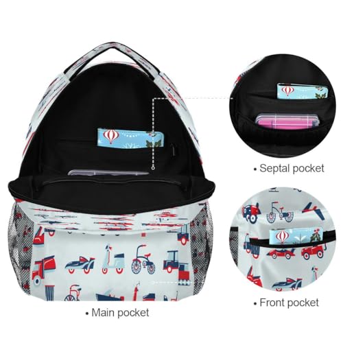 Sac à dos voiture dessin animé mignon et multicolore avec étiquette