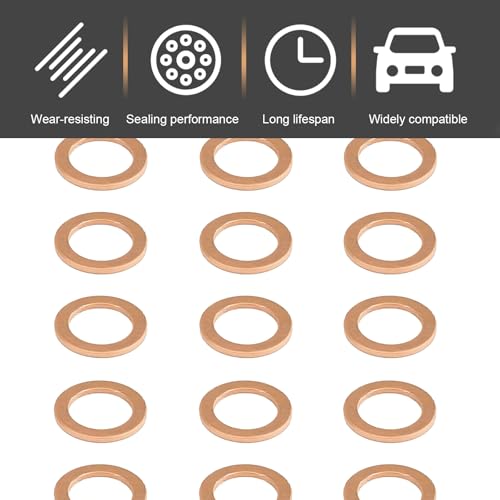 Image of 15PCS Oil Drain Plug Gasket, 14mm Copper Oil Drain Plug Washer Gaskets, Compatible for Mercedes Crush Washer OEM Part#: 007603-014106