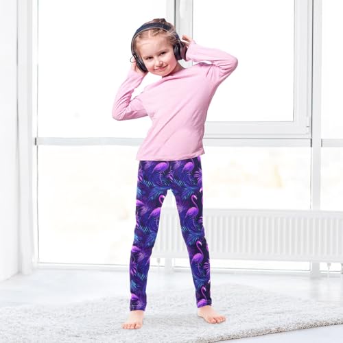 ALAZA Girls' Leggings Children's Yoga Pants Skinny Printed Dance Flamingo Purple Comfortable 4T3