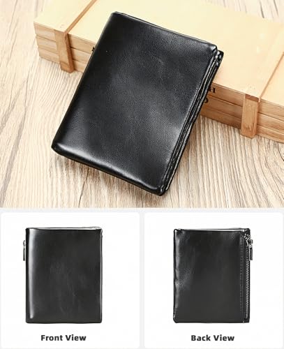 RFID Blocking Leather Wallet for Men – Slim Vintage Bifold Wallet with 8 Card Slots, Coin Pocket, Top Grain Cowhide Leather, Handmade Full Grain Leather Wallet (Black)4