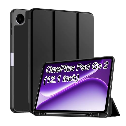 Image of CEDO Smart Case for OnePlus Pad Go 2 (12.1 inch) Tri-Fold Flip Folio Cover | Pencil Holder | Auto Wake-Up /Sleep Mode | Multi View Angles Stand TPU Backcover (Black)