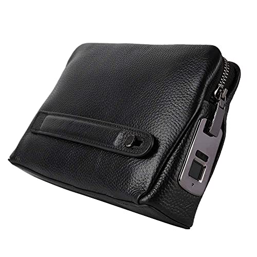 Yencoly Smart Fingerprint Handbag, FL-V1 Men Zipper Leather Wallet Smart Fingerprint Security Anti-Theft Handbag Black Men Zipper Leather Wallet