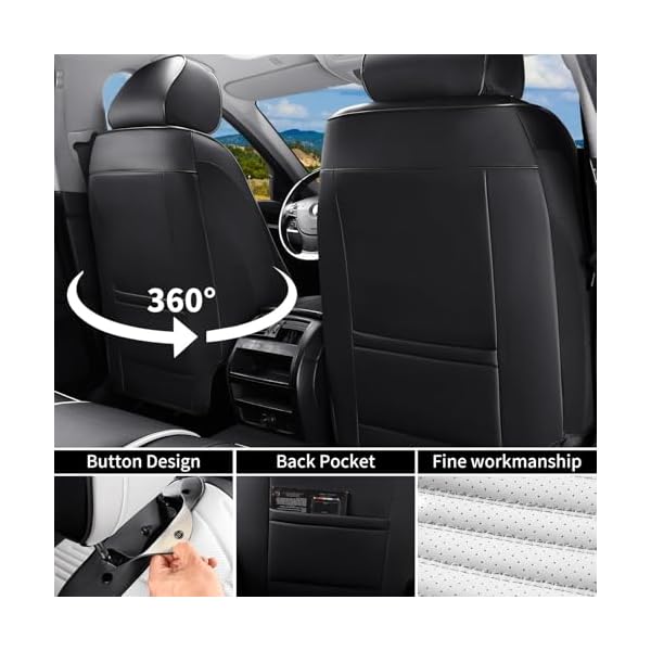 Car Seat Covers Full Set, Universal Fit Faux Leather Cushion Protector, Waterproof Non-Slip Automotive Interior Accessories for Sedans, SUVs, Trucks (Black&White) (Fullset) - Image 6