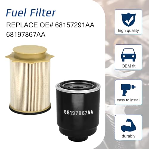 Fuel Filter Water Separator 6.7L Cummins Set Compatible with 2013-2018 Dodge Ram 2500 3500 4500 5500 6.7L Cummins Engines Replaces # 68157291AA 68197867AA