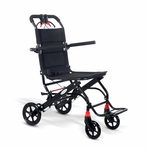 Image of EverActiv Aero Portable Wheelchair for Seniors | Ultra-Light 6.5Kg Aluminium Frame | Foldable, Compact, Attendant Brake, Travel Convenience | Wheelchair for old people