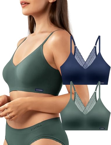 Image of Livona Lace Bralette for Women - Comfort Sports Bra Wireless Padded Bralette with Support Workout Tops Cami Crop S-XXL