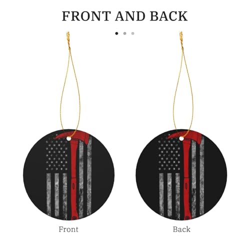 AUGUSTRUSH Christmas Round Ornaments, Firefighter Axe Red Line Flag, 8cm/10cm Aluminum Christmas Tree Hanging Decorations For Fireplace Mantel, Party, Home Festive Decor - Image 2