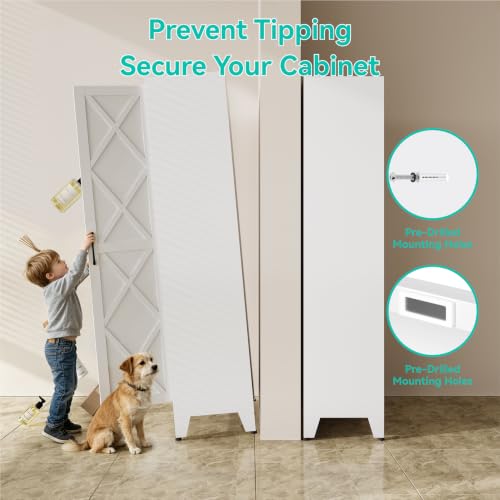 Image of Metal Storage Cabinet with Doors and Adjustable Shelves | 71 inch Tall Pantry Cabinet for Kitchen Dining Room Bathroom Garage,White,1 Pce