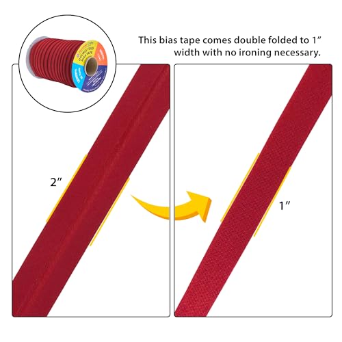 image for Mandala Crafts 55 Yards 1 Inch Maroon Double Fold Bias Tape for Sewing