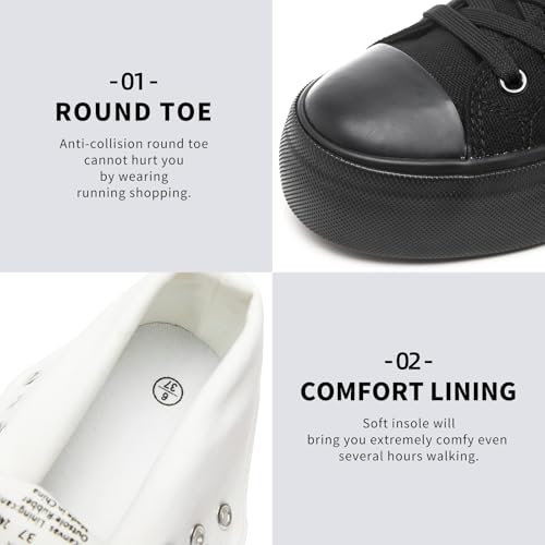 Image of FRACORA Womens High Top Canvas Shoes White Black Platform Sneakers Lace Up Shoes for Women