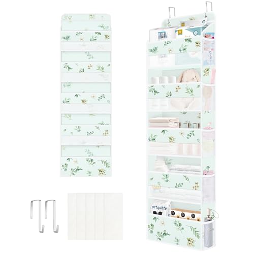 Clastyle Leaf Over The Door Organizer Nursery Hanging Storage Organizer for Women Girls Clothes Diaper Toy Closet Door Hanging Shelf Storage for Bedroom Bathroom Pantry, Eucalyptus Stems, 5-Tier