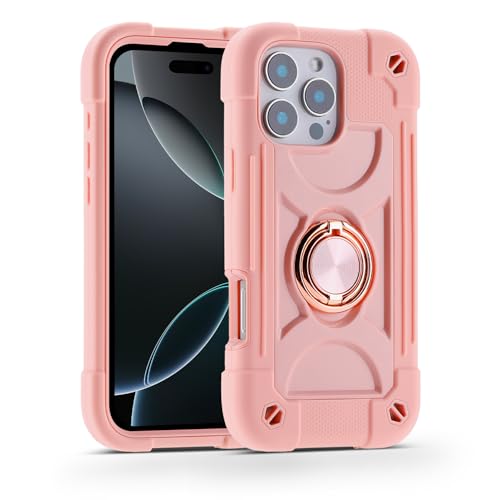 Image of MARKILL Compatible with iPhone with Built-in 360Rotating Ring Stand, Military Grade Drop Protection Full Body Rugged Heavy Duty Case Durable Cover (Pink, iPhone 16 Pro Max 6.9 inch)