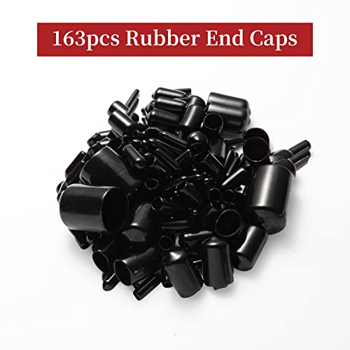 Aleric 163pcs Rubber End Caps, Round Bolt Covers Caps, Vinyl End Caps Screw Thread Protectors, Rubber Screw Covers Bolt Caps for Metal Tube Rod Bolt in 9 Sizes from 2mm to 20mm (Black) - Thumbnail 2