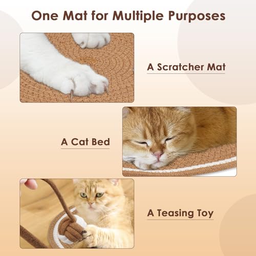Image of Natural Cotton Rope Scratch Pad, 15.7'' Round Horizontal Floor Scratching Mat for Indoor Cats, Furniture Protector for Wall, Couch, Carpets, Sofas