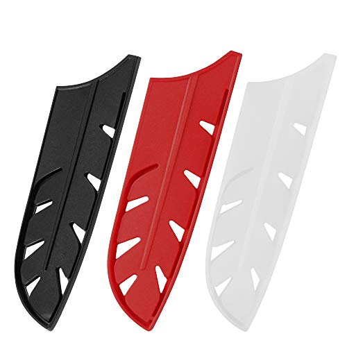 XYJ Knife Sheath Knife Edge Guards 3 Pcs Set for 7 inch Santoku Knife Blade Protector Knife Cover for Stainless Steel Kitchen Plastic Knife Case Black White Red
