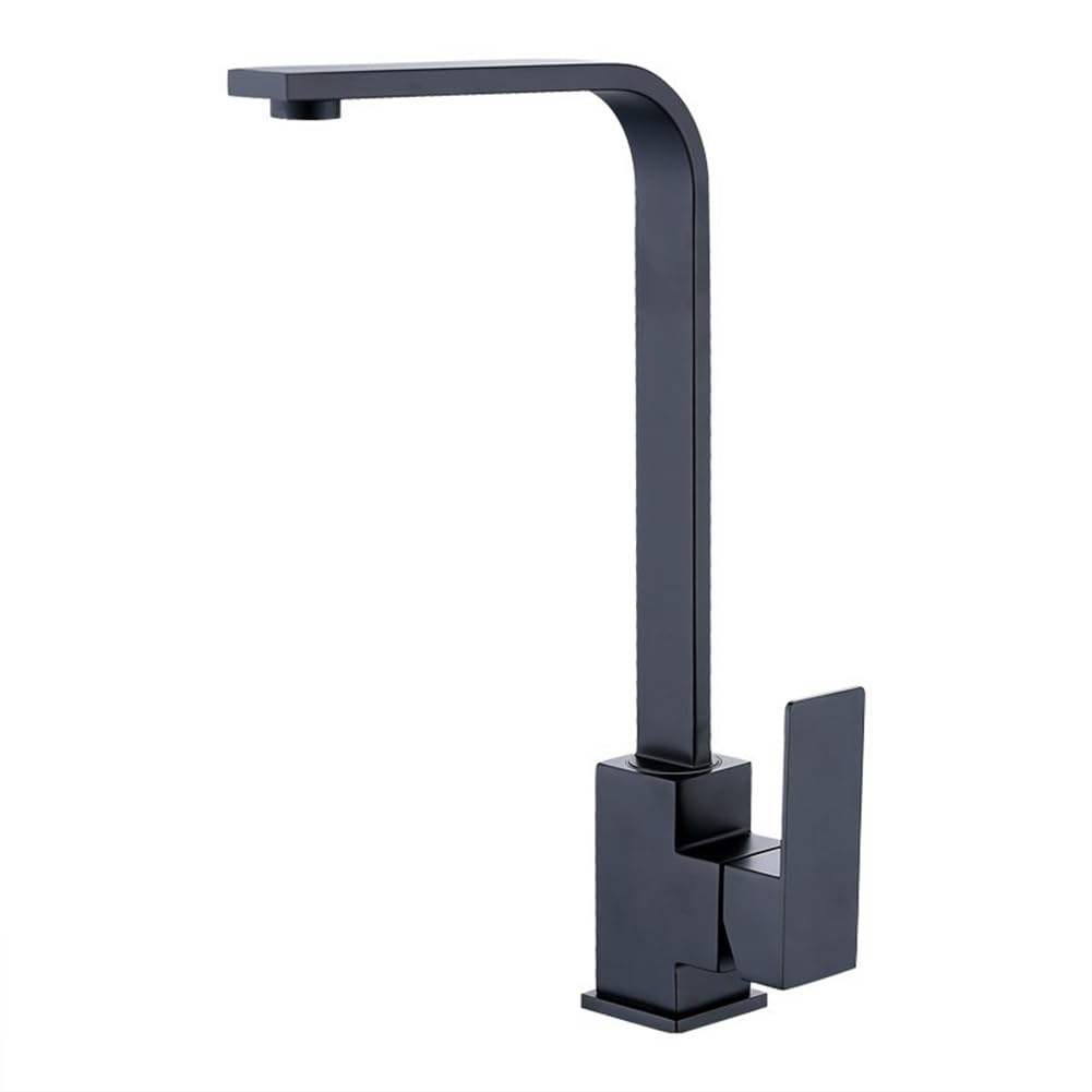 Grifo de cocina monomando de acero inoxidable negro giratorio 360