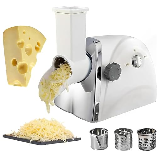 Trituratore elettrico rotativo per formaggio, grattugia commerciale da 300 W con 3 lame in acciaio inossidabile, facile da montare e pulire per cucina o uso commerciale