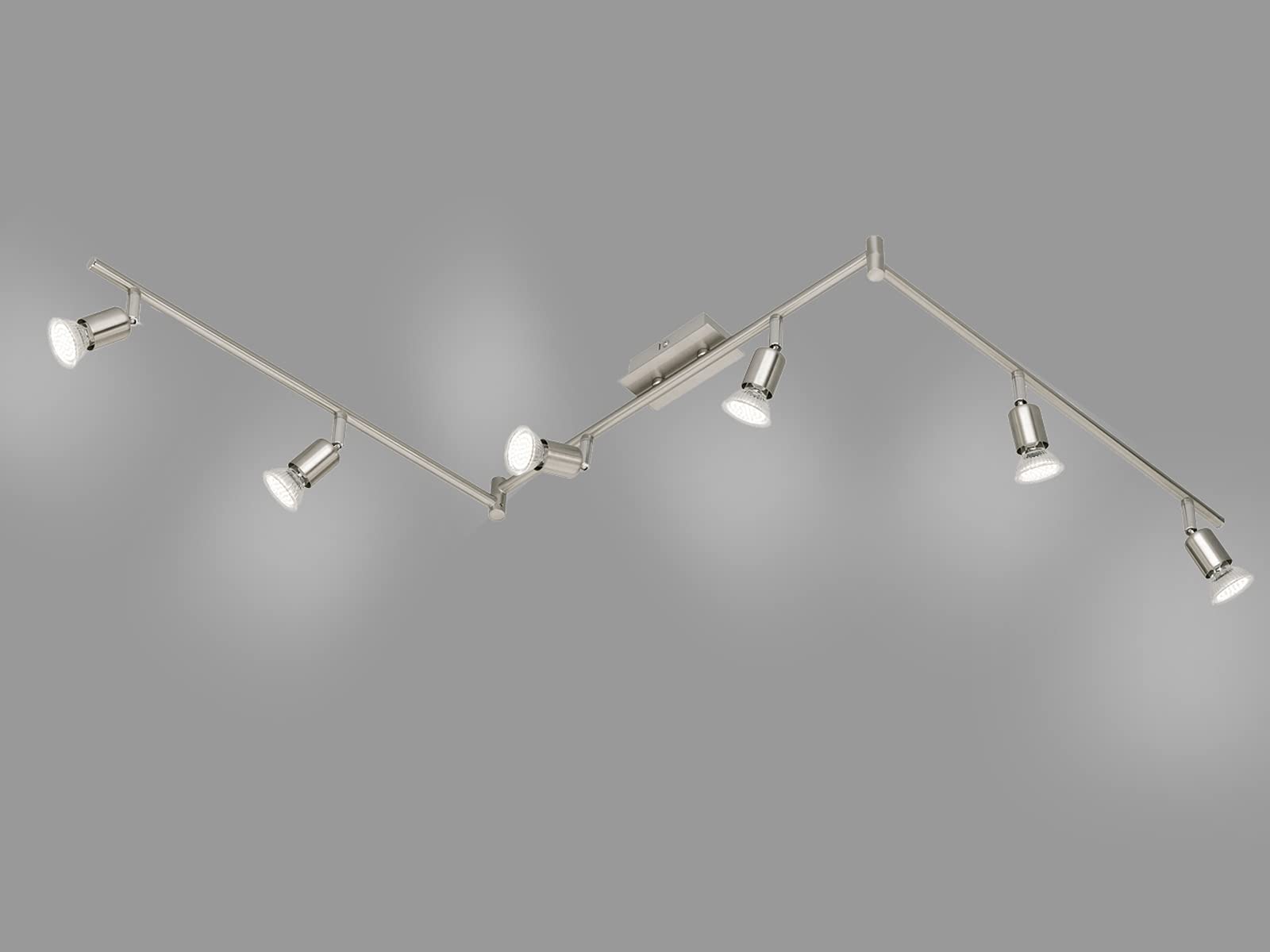 Reality Leuchten LED Spotleuchte 6-flammig, EEK A, nickel matt, inklusiv 6 x GU10/2.5 W, 150 lm, 3000 k, 3 x 50 cm R82946107, Nichel Opaco