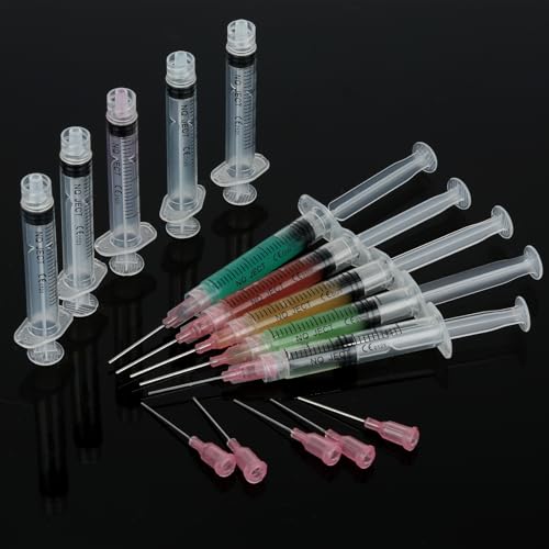 2ML Spritzen Set mit 20G Stumpfen Nadeln, 10 Stück Einzeln Steril Versiegelt Kunststoff, Wiederverwendbare Kleine Plastikspritze für DIY Craft Nachfüllkleber, industrielle Anwendungen