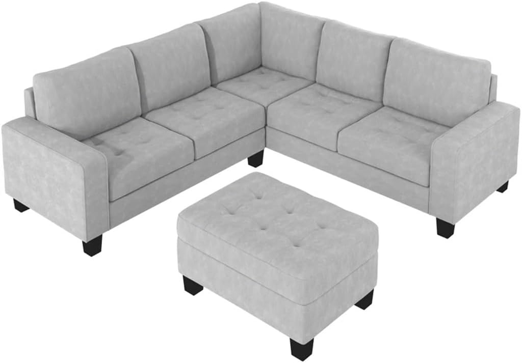 Sectional Corner Sofa L-Shape Couch Space Saving with Storage Ottoman Cup Holders Design for Large Dorm Apartment