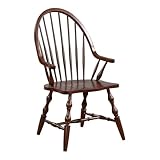 Sunset Trading Andrews Windsor Spindleback Dining Chair with Arms | Fully Assembled Kitchen Armchair| Modern Farmhouse Minimalist Country Cottage | Distressed Chestnut Brown Solid Wood