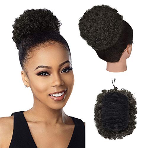 Synthetic Afro Puff Drawstring Ponytail for Black Women Sidaila Short Kinky Curly Bun Pony Tails Extension Hairpieces Updo Hair Extensions with Two Clips (4#)