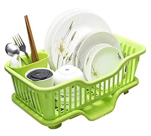LYMGRZ Escurreplatos de Cocina, escurridor de Platos para encimera, Fregadero, Bandeja de plástico extraíble para Cubiertos, escurridor de Platos (Verde-1)