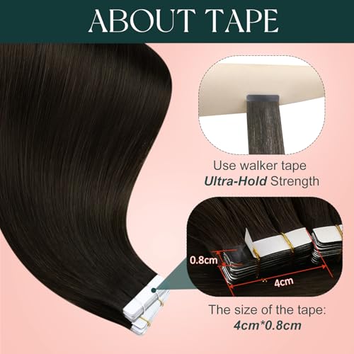 Image of Easyouth 24 Inch Tape in Hair Extensions Human Hair Brown Tape ins Human Hair Extensions Dark Brown 20pcs Tape in Extension Human Hair Add Hair Length 50g Long Straight Hair