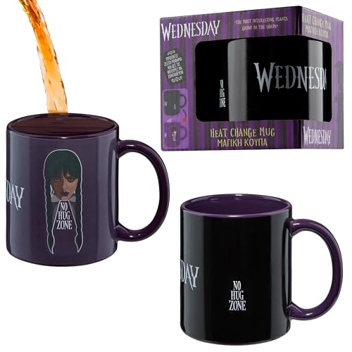 Wednesday Taza de Cafe para - 320 ml, de Cerámica que Cambia de Color con el Calor, Regalo Original para Ella