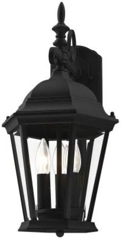 Livex Lighting 7560-14 Hamilton 3-Light Cast Aluminum Outdoor Wall Lantern with Clear Beveled Glass, 22" x 12" x 12", Black