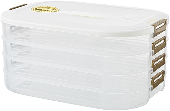 4-Layer Food Storage Container, Stackable Snack Container with Lid, Dumpling Box, Gyoza Container, Cookie Storage Containers, Good Sealing, Time Recoder