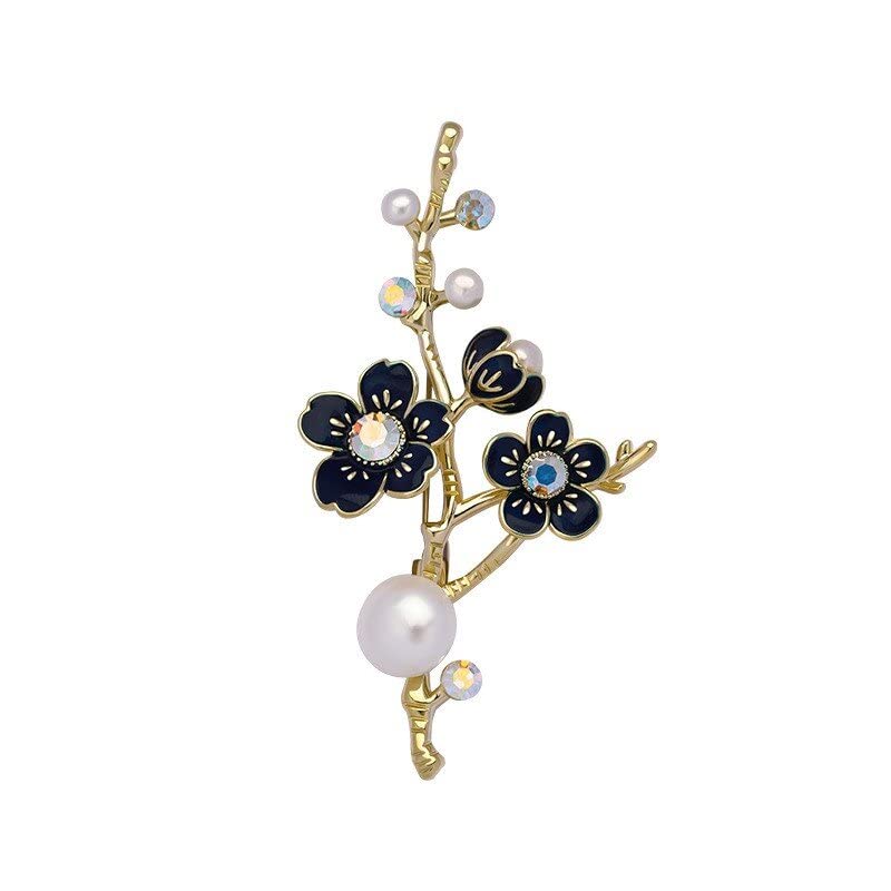 Image of Flower Floral Pearl Brooch Rhinestone Crystal Brooch Leaf Bouquet Brooch Pin Fashion Dress Accessories Birthday Graduation Jewelry Gift For Women