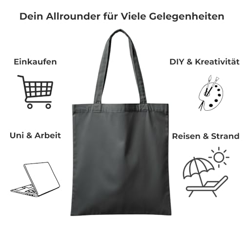 POLHIM® Robuster Stoffbeutel Grau 220g/m² (2 Stück) - Schwere Baumwolltasche mit langen Henkeln - Extra Stabile Graue Einkaufstasche im 2er Pack, 38x42 cm