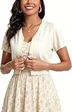 Boléro Femme Tricot Gilet Court Veste Cardigan Bouton Manches Courtes pour Robe T Shirt Bretelle Soirée Fête Décontracté Chic Elégante Beige*Manche Courte XXL