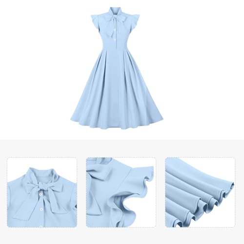 Image of 1950s Dresses for Women Vintage Rockabilly Retro Short Sleeve Tie Midi Dress Cocktail Party Evening Prom Gown