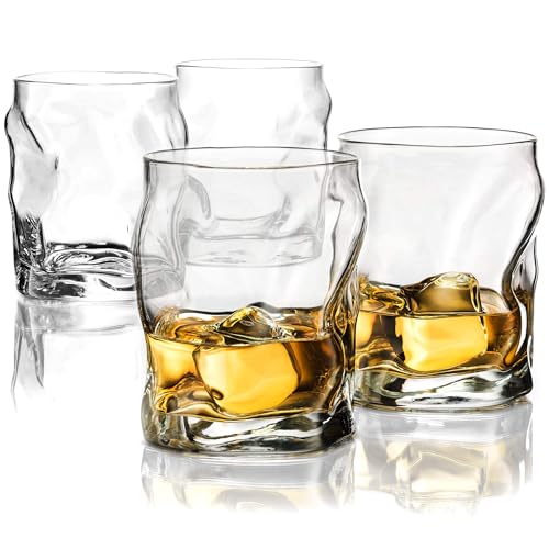 Double Old Fashioned Whiskey Glasses (Set of 4) Whiskey Glass Set, 14.¼ Ounce Crystal Clear Cocktail Glasses Barware For Whisky, Bourbon, Scotch, Water, Juice, Rock Glasses Drinking Glasses Set.