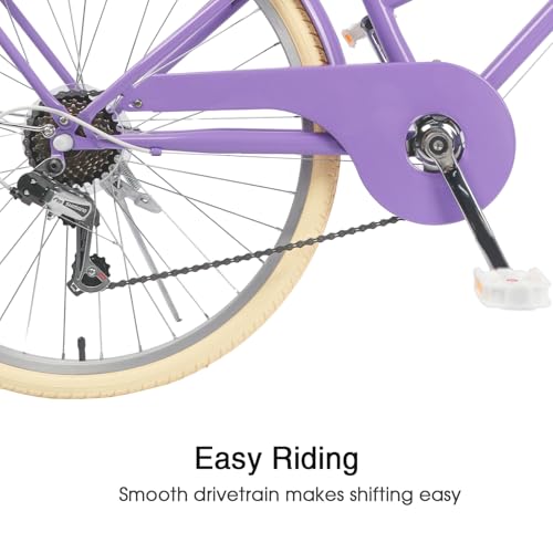 Glerc Missy 20\ Zoll Mädchen Cruiser Kinder Fahrrad 6-Gang Teen Hybrid City Fahrrad für Jugend Alter 6 7 8 9 10 11 12 Jahre alt mit Weidenkorb & Leichtgewicht,lila