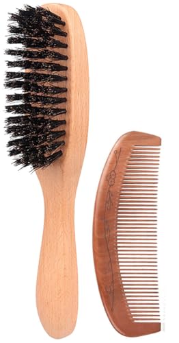 木製イノシシ毛ヘアブラシとコームセット、細い髪とひげを滑らかにするためのパドルイノシシヘアブラシ、もつれをほぐすためのピーチウッドコーム、男性用イノシシの毛ひげブラシ、髪とひげを柔らかく輝かせます