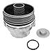 Norkmdi Car Oil Filter Housing Cap Assembly, OEM#15620-31060 15643-31050 Aluminum Vehicle Engine Oil Filter Housing Cover with Plug Drain, Compatible with ES300h LS460 RX450h