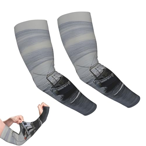 VTCTOASY Arm Sleeves for Men Women UV Sun Protection Sleeves Two Fishing Boats Arm Sleeve Cooling Tattoo Cover
