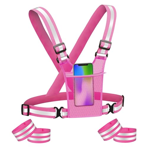Adiwo Gilet de Sécurité vélo, Gilet de Sport Réfléchissant Haute Visibilité avec 4PCS Bracelets de Sécurité Réfléchissant, Harnais de Reflechissant...