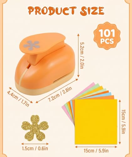 Image of 101 Pcs Stamp Puncher and Origami Paper, Postage Stamp Punch, Paper Punch Tool Set for DIY Scrapbooking and Craft Projects (orange)