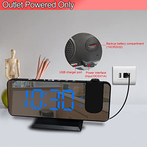 Centolla Projection Alarm Clock For Bedroom,7.4 Inch Large Led Alarm Clock With Projection On Ceiling, 180°Projector, Usb Charger, Dimmer, Dual Alarm Clock For Bedroom Desk Decor（Plug Not Included #TOP5