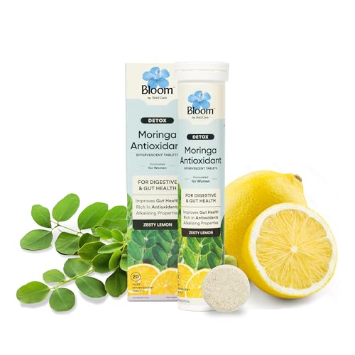Bloom by Bold Care Moringa Powder Antioxidant Effervescent Tablets| Natural Liver Detox and Gut Health | Pre-biotic for Inflammation & Indigestion | Lemon Flavour | 20 Effervescent Tablets (Pack of 1)