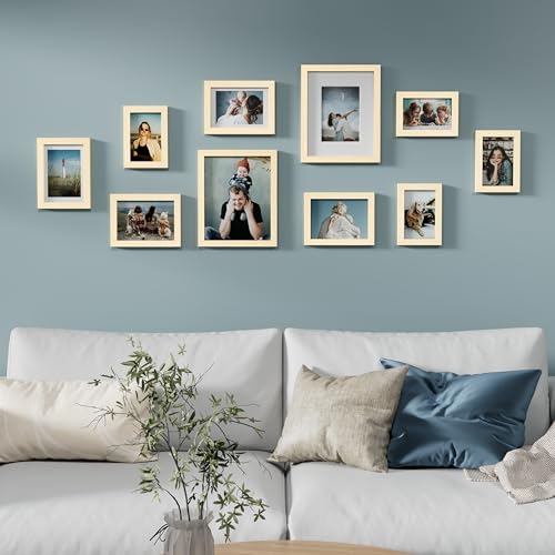 Image of Vittanly Picture Frames Set of 10, Picture Frames Collage Wall Decor with Two 8x10, Four 5x7, and Four 4x6 Photo Frames, Gallery Wall Frame Set for Wall or Tabletop Display, Natural