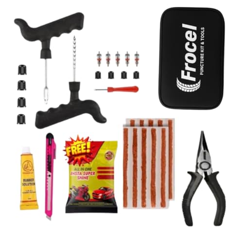Image of 8in1 Universal Tubeless Tire Puncher Kit Emergency Flat Tire Repair Patch Puncture Kit for Car, Bike, SUV, & Motorcycle with Storage Bag, Polish,Glue, Plier With10 Strip. (All in 1)