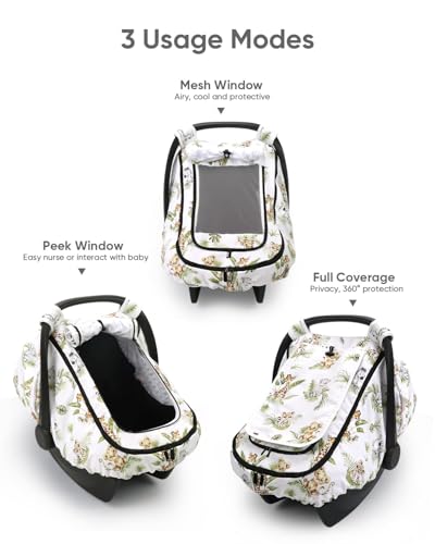 Image of Car Seat Cover for Baby, with Mesh and Zipper, Animals Green