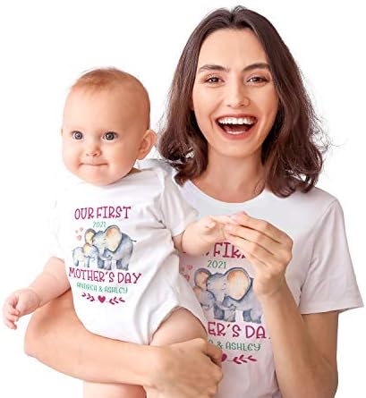 Personalized Mother's Day Matching Tee Gift for Mom and Baby - Custom Outfit Tshirt and Onesie for Mommy, Toddler - Customize Mother, Child T-Shirt Baby Bodysuit Gifts - Kid, Daughter Son Trendy - C01