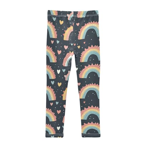 Colorful Boho Rainbow Hearts Pattern Girls Leggings Kids Yoga Pants Dance Active Tights 4T2