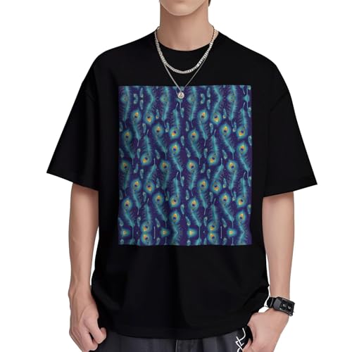 T-shirt manches courtes homme motif plumes de paon imprimé oiseau en coton respirant